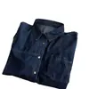 2026 Nova Moda Estilo Coreano Camisa Jeans Azul Escuro de Manga Longa com Gola Reversível para Mulheres, Corte Solto, Emagrecedora, Jaqueta Top Versátil