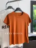 Camiseta de Manga Curta Lyocell Tencel Algodão Estilo Verão 2026 para Mulheres, Camiseta Básica Casual Simples com Linha Central nas Costas, Top Emagrecedor