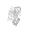 Anillo ancho de estilo coreano transfronterizo de plata de ley S925 con patrón de papel de aluminio dorado y plateado cóncavo irregular, temperamento, todo-partido