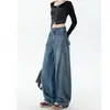 Jeans Únicos Estilo Retro Americano de Guadaña para Mujer Invierno 2025 Nuevos de Cintura Alta Sueltos Rectos de Pierna Ancha Pantalones de Guadaña