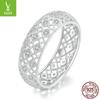 Anel Largo de Malha Exquisita Ziyun Prateado Original em Prata S925 Anel Elegante Oco Banhado a Platina Pulseira BSR333