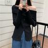 Estilo Suave Fenda Tricô Outono Look Emagrecedor Design Sexy Nicho Manga Longa Um Ombro Só Top de Tricô Roupas Femininas
