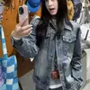 Jaqueta Jeans Curta Azul Escuro de Início de Primavera para Mulheres, Novo Estilo de Primavera para Figuras Petite, Jaqueta Lapel Retrô Americana, Top Tendência