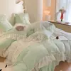Juego de ropa de cama para bebé estilo princesa francesa de grado A para otoño/invierno de terciopelo de leche, incluye un juego de cuatro piezas con ribete de encaje, funda de edredón y sábana bajera