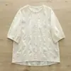 Camisa de Ganchillo Bordada de Manga Corta Estilo Verano 2026 Lujo Ligero para Mujeres Petites, Top Casual Versátil con Cuello Alto