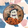 Letrero de madera vintage de Halloween transfronterizo con diseños redondos de fantasma, calabaza y sombrero de bruja para decoración de porche y pared de habitación
