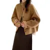 Abrigo Corto de Lana Doble Cara, Nuevo Otoño/Invierno 2025 Estilo Coreano, Suave y de Alta Gama, Elegante Chaqueta de Cachemira Oversize Cuello Redondo para Tallas Pequeñas