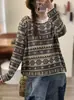 Otoño 2026 Transfronterizo Nuevo Hilo de Algodón Retro Holgado Estampado Cuello Redondo Versátil Casual Top Tejido Jersey Mujer