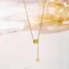 Colar Cintura Minimalista Moderno com Números Romanos, Corrente de Clavícula Clássica de Aço Titânio com Contas da Sorte Personalizadas para Mulheres