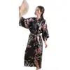 Bata de Noche para Mujer Estilo Japonés Similar a la Seda Tono Kimono Bata de Comercio Exterior Cardigan de Pavo Real Bata de Baño Larga Sexy de Verano