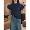 Camiseta de algodón de manga corta azul marino, top, camiseta básica, a la moda y versátil para mujer, nueva tendencia de verano 2026