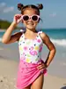 Traje de Baño Nuevo Modelo 2026 para Niñas de Tres Piezas, Traje de Baño de Dos Piezas para Niños Pequeños, Traje de Baño Morado para Exportación