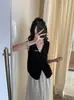 Venta de Liquidación, Sin Devoluciones ni Cambios, Ropa de Verano para Mujer, Estilo Coreano Retro Estilo Vacaciones Jacquard Hueco Reduce la Edad Cuello en V Sin Mangas Chaleco 80613