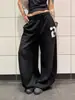 Pantalones anchos versátiles vintage transfronterizos europeos y americanos para hombres y mujeres, de corte holgado, pantalones casuales fluidos con cordón y dobladillo curvo degradado, pantalones deportivos