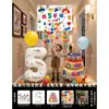 Adereços para fotos de primeiro aniversário, tecido para pendurar, balões de número, decoração de cenário, bolo temático para meninos, decoração infantil