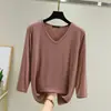 Camiseta de Modal Manga Siete Puntos Ropa de Exterior Verano Cuello en V Versátil Casual Holgada Camiseta Base Top Ajustado