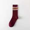 Meias Grossas de Cashmere para Outono e Inverno para Mulheres, Cano Médio, Meias de Algodão Listradas Estilo Ins Celebridade da Internet, Meias Largas de Ponto Duplo, Atacado do Fabricante