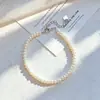 Collar con cadena para clavícula y pulsera a juego, juego de collar de perlas de agua dulce naturales, cuenta de bebé tipo UFO de luz brillante de alta calidad, casi sin defectos