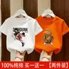 Camiseta de Algodão Puro Manga Curta para Meninos 2026 Nova Desenho Animado Verão de Bebê Roupas Infantis Top Fino Modelagem Solta Camiseta de Meia Manga para Crianças