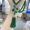 Colar Versátil de Alto Padrão Outono e Inverno Estilo Étnico Corrente Longa para Suéter Pingente de Franja Ruyi Verde Acessórios de Vestuário Joias