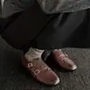 Mocasines Brogue de Cuero Genuino Edición Piel de Vaca para Mujer Estilo Británico Retro Suela Plana Punta Redonda Hebilla Metálica Zapatos Pequeños de Cuero