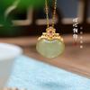 Estilo étnico cobre chapado en oro caja Gabu imitación thangka colgante candado de la paz jade Hetian collar mantra Shurangama para hombres y mujeres