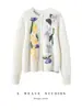 Otoño e Invierno Nuevo Estilo Cachemir para Mujer Tejido Cuello Redondo Un Botón Bloque de Color Jacquard Corte Delgado Moderno Versátil Blanco