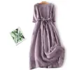 Vestido Largo de Verano 2026 Nuevo Vintage Holgado con Cordones Manga Tres Cuartos Adelgazante Color Sólido Estilo Fresco para Mujer