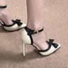 Tacones Altos de Punta Estilo Francés con Lazo para Mujer Verano 2025 Nuevo Estilo Sandalias de Punta con Correa de Hebilla