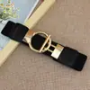 Cós Elástico Largo para Vestido 4cm Cinto de Cintura Amplo Simples Fivela Redonda Dourada Cinto Decorativo Feminino Quatro Tamanhos