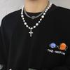 Collar de Estilo Cool Trendy para Hombres y Mujeres Estilo Japonés y Coreano Estilo ins Cadena de Cuello Hip-Hop Distintivo Colgante de Cruz con Incrustaciones de Diamantes Perla Trendy
