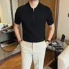 Nova Camisa Polo Retro Britânica Masculina 2026, Camisa Polo Ribatada Tendência de Luxo Leve