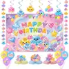 Nuevo juego de decoración de fiesta con banderín de pastel de espiral arcoíris y globos con temática transfronteriza