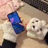 Luvas Fofas de Coelho de Desenho Animado de Inverno com Tampa Flip, Recheadas, Meio Dedo para Celular, Quentes com Pelúcia Extra, para Ciclismo, à Prova de Frio para Mulheres