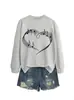 Amazon eBay Tienda Independiente Informal Cómoda de Moda para Mujer Sudadera de Manga Larga con Cuello Redondo con Nota Musical y Corazón para Comercio Exterior