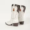 Botas Martin para Mujer 2026 Otoño Nuevo Estilo Punta Puntiaguda Bordadas Bloques de Color Tacón Grueso Medio Botines Cortos Zr Botas Vaqueras Occidentales Transfronterizas