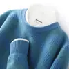 Nuevo suéter de punto de lana para hombre, engrosado y cálido para invierno, suéter de cachemira con cuello redondo, moderno, casual, suéter holgado para hombre