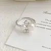 Anel Aberto de Pérola Natural com Design de Nicho Estilo Francês para Mulheres, Anel Redondo Moderno de Luxo Leve, Joia Elegante de Alto Padrão