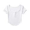 YPFF moda verão das mulheres novo puro desejo estilo U colarinho vazamento clavícula apertado máquina compacta umbilical top manga curta T-shirt