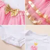 Venda Direta de Fábrica Transfronteiriça Vestido para Sessão de Fotos do Primeiro Aniversário do Bebê Macacão com Mangas Curtas Leves Saia de Gaze Fofa com Acabamento Dourado Conjunto de Acessórios de Cabelo