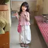 [Artículo en Liquidación] Ropa Infantil para Niñas, Bonita y Dulce Camiseta sin Mangas con Cuello Alto y Adorno de Encaje con Diseño Fruncido