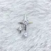 Brincos de Estrela de Quatro Pontas com Zircônia em Liga de Titânio F136 Piercing para Lábio, Língua com Rosca Interna de Titânio G23 Joia para Cabeça