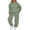 Conjunto de Sudadera de Color Sólido para Primavera y Otoño, Moda Femenina Europea y Americana, Sudadera con Capucha de Hombro Caído, Conjunto de Dos Piezas con Pantalones Jogger, En Stock Transfronterizo