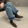 Nuevas Botas Cortas Retro Francesas 2026 Otoño/Invierno con Punta Cuadrada, Aumento Interno de Altura para Mujer, Versátiles, de Moda, Adelgazantes, de Caña Corta
