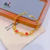 Estilo Tienda de Oro Maquillaje Rojo de Diez Millas Polvo de Seis Flores Pulsera de Perlas de Cinco Flores para Mujer, Pulsera de Esmalte Colorida Versátil de Moda