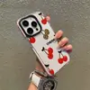 Funda retro con estampado de leopardo y cerezas, adecuada para Apple 16 Pro, funda de teléfono dos en uno para chica dulce y cool con marco negro contrastante