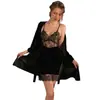 Camisón sexy de tirantes terciopelo dorado francés encaje ropa de estar por casa conjunto de bata sexy sin espalda camisón 1946