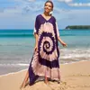 Transfronterizo 2025 Moda Europea y Americana Estampado Vestido de Playa Bali Estilo Túnica Vacaciones en la Costa Protección Solar Estilo Casual