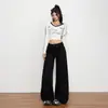Jeans Anchos de Alto Gama Naranja Infantil # Negro Puro para Mujer, de Tiro Alto, Holgados, Ajustados y con Caída, Pantalones Casuales y Versátiles de Largo Hasta el Suelo
