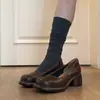 Muy Cómodos de Usar~ Estilo Británico Retro Piel Suave Sin Cordones Zapatos de Mujer con Suela Gruesa, Punta Redonda Simple y Tacón Grueso